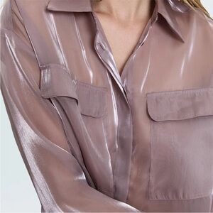 NWT Pistola Shimmering Organza Pink/Plum Button Front Blouse Semi-Sheer